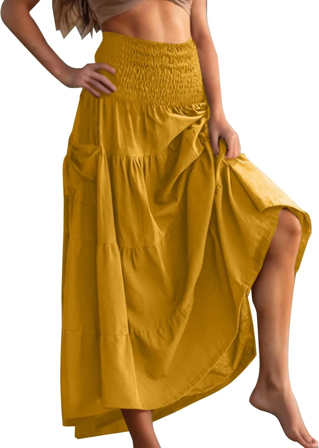 Boho Ruched High Cut Tiered Basic Skorts for Women Rayon Maxi Long Loose Fit Skorts Women 2025 Fashion Y2K