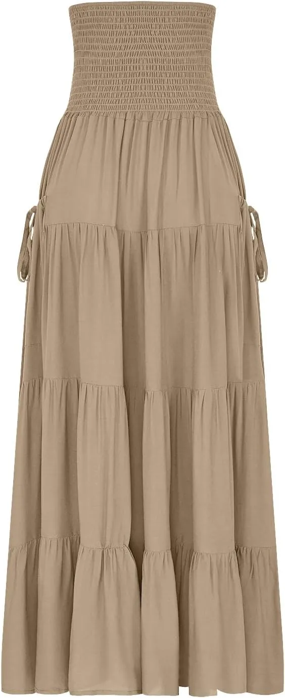 Boho Ruched High Cut Tiered Basic Skorts for Women Rayon Maxi Long Loose Fit Skorts Women 2025 Fashion Y2K
