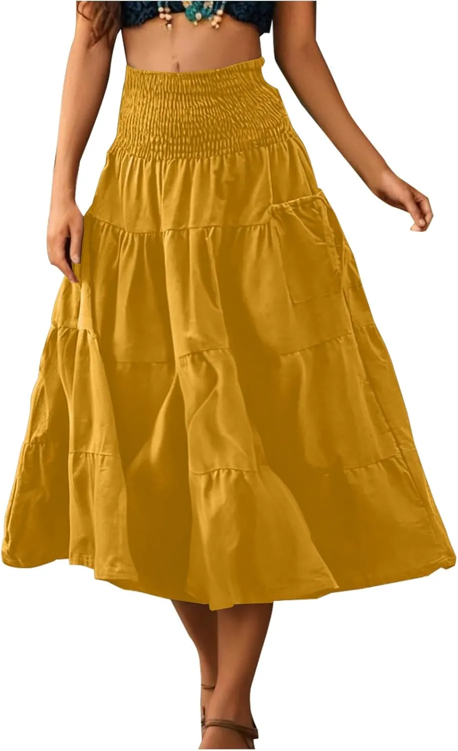 Boho Ruched High Cut Tiered Basic Skorts for Women Rayon Maxi Long Loose Fit Skorts Women 2025 Fashion Y2K