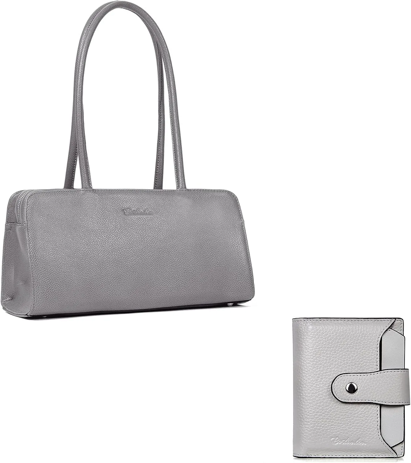 BOSTANTEN Women Designer Handbags Soft Leather Purses and Handbags Satchel Shoulder Bag Bundle with Women Leather Wallet RFID Blocking Small Bifold Wallet with ID Window