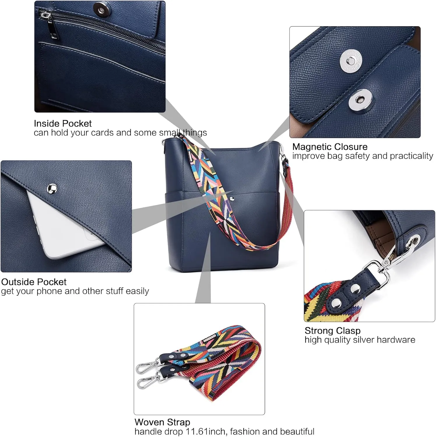 BROMEN Women Purses and Handbags Leather Hobo Bags Designer Shoulder Bucket Crossbody Purse