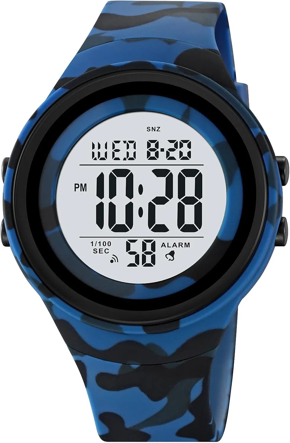 CakCity Military Watches for Men Tactical Women's Sport Watch Elderly Waterproof Watch Hiking Unisex Army Watch Large Face,Camouflage Blue Strap,5ATM,Stopwatch,Timer