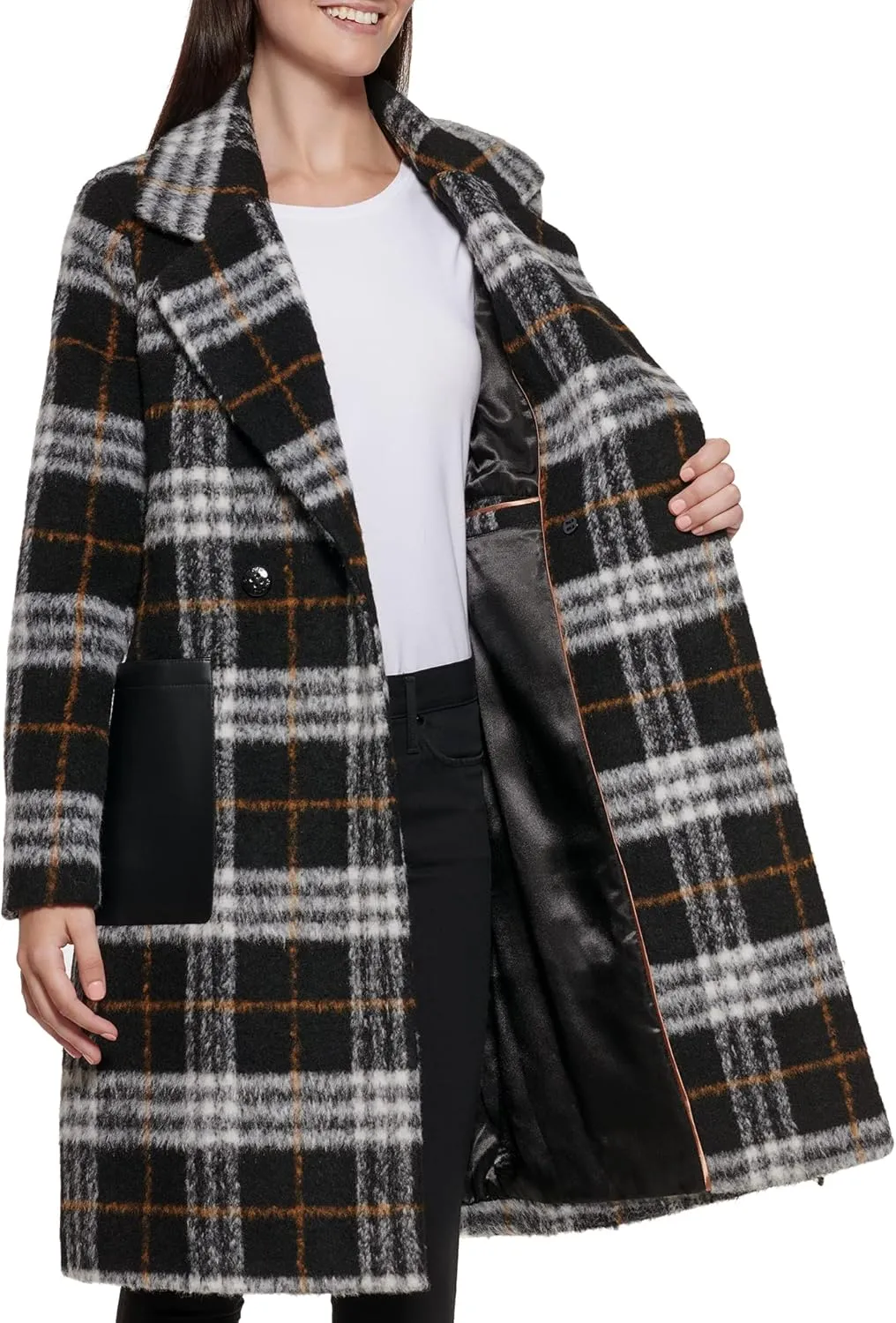 Calvin Klein Women's Notch Collar Double Breast Patch Pocket Jacket