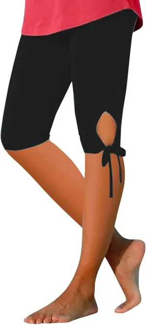 Capri Leggings for Women Fabric Bow Tie Belt Peach Hip Tight Waist High Hip Movement Yoga Shorts Cropped Pants High