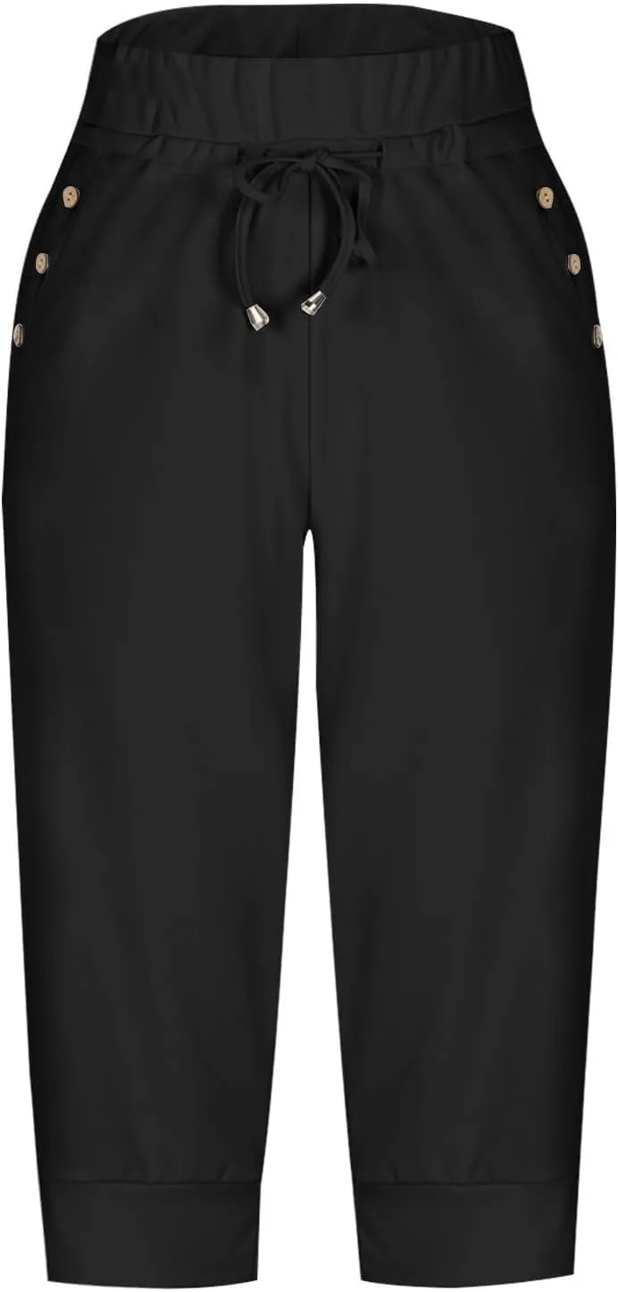 Capri Pant for Women Slim Athletic Pants Joggers Stretch Drawstring Waist Lightweight Casual Hiking Pant with Pockets