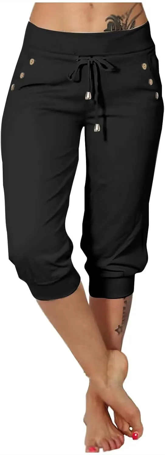 Capri Pant for Women Slim Athletic Pants Joggers Stretch Drawstring Waist Lightweight Casual Hiking Pant with Pockets