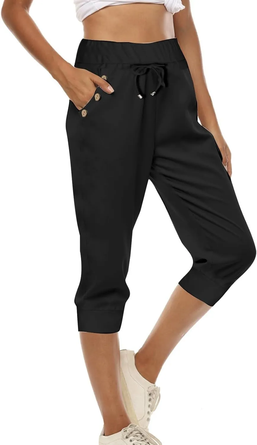 Capri Pant for Women Slim Athletic Pants Joggers Stretch Drawstring Waist Lightweight Casual Hiking Pant with Pockets