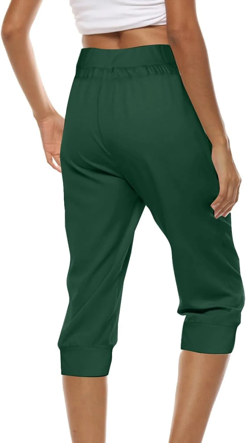 Capri Pants for Women High Waist Drawstring Comfy Pants Joggers Stretch Lightweigh Pant Cropped Beach Trousers