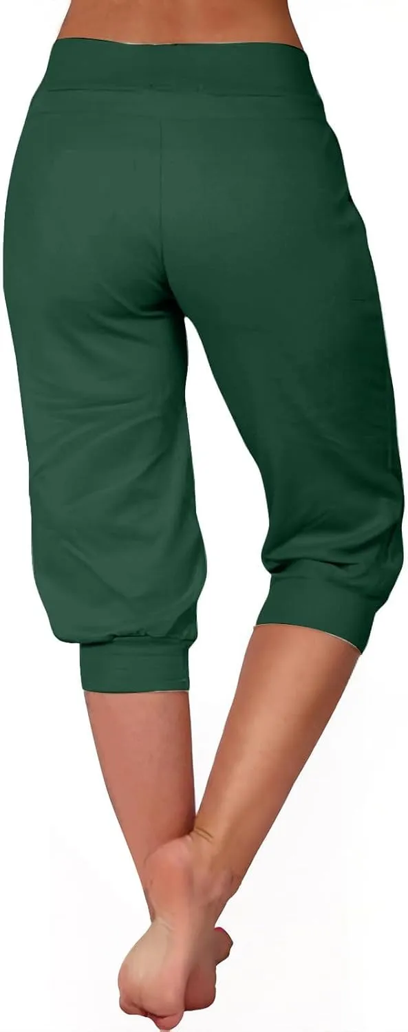 Capri Pants for Women High Waist Drawstring Comfy Pants Joggers Stretch Lightweigh Pant Cropped Beach Trousers