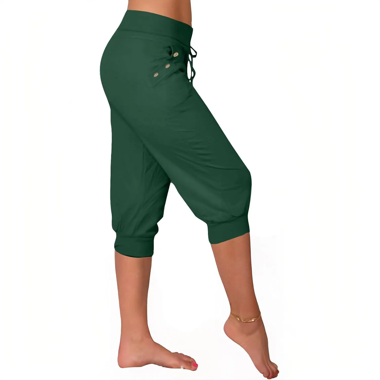 Capri Pants for Women High Waist Drawstring Comfy Pants Joggers Stretch Lightweigh Pant Cropped Beach Trousers