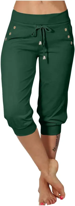 Capri Pants for Women High Waist Drawstring Comfy Pants Joggers Stretch Lightweigh Pant Cropped Beach Trousers