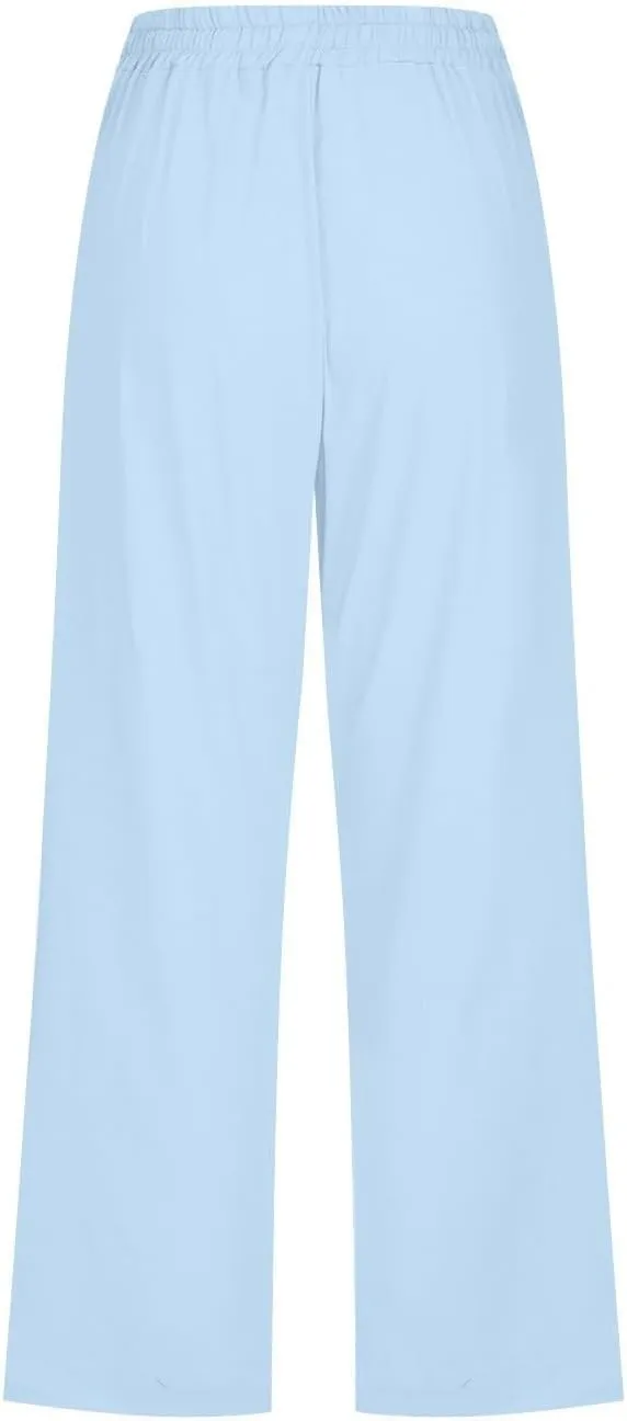 Capri Pants for Women High Waist Linen Casual Pant 2025 Summer Drawstring Elastic Wide Leg Plus Size Lounge Trouser