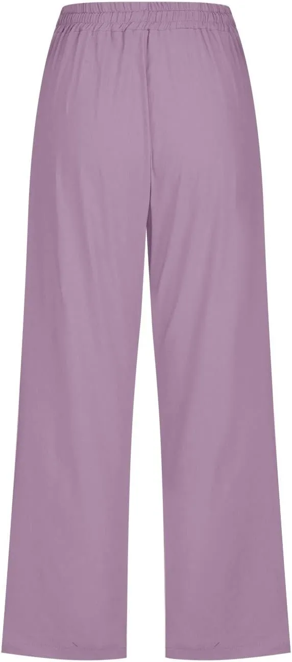 Capris Pants for Women 2025 Cotton Linen Summer Plus Size Capri High Waist Elastic Straight Leg Beach Cropped Pants