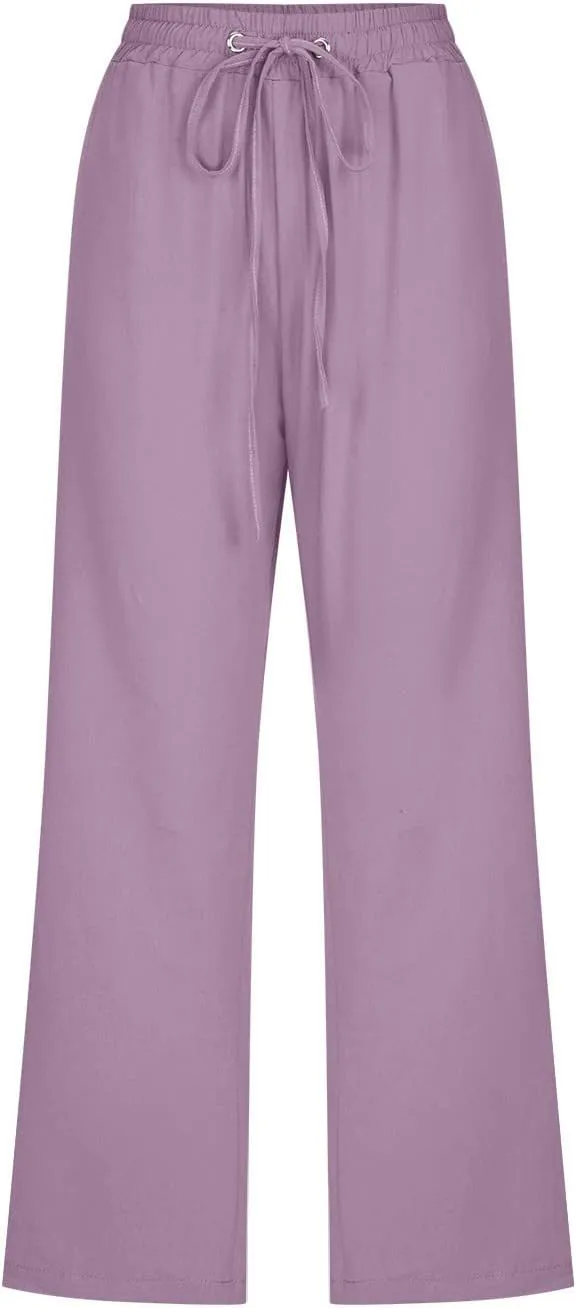Capris Pants for Women 2025 Cotton Linen Summer Plus Size Capri High Waist Elastic Straight Leg Beach Cropped Pants