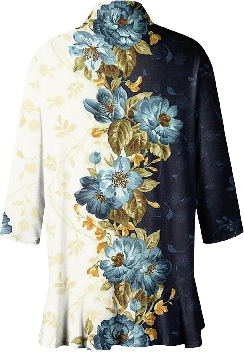 Cardigan for Women Draped Ruffles Printed Casual Tops 3/4 Sleeves Lightweight Open Front Shirts