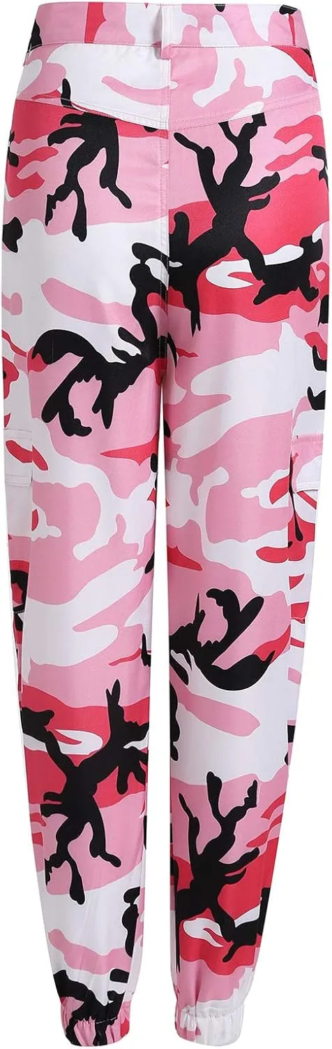 Cargo Pants for Women Cool Camouflage Pants Elastic High Waist Tapered Pant Loose Casual Outdoors Harem Pant Trousers