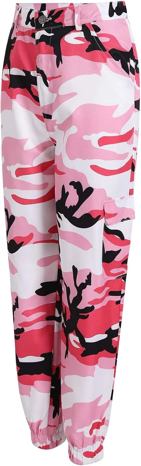 Cargo Pants for Women Cool Camouflage Pants Elastic High Waist Tapered Pant Loose Casual Outdoors Harem Pant Trousers