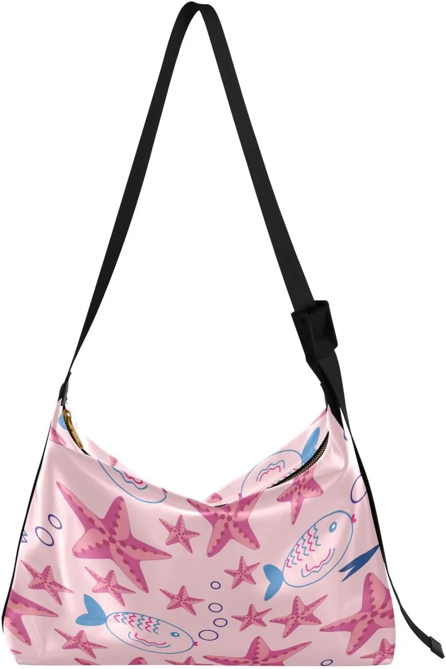 Cartoon Pink Starfish Hobo Crossbody Bags for Women Leather Large Shoulder Bag Cross Body Sea Animals Trendy Womens Tote Bags Handbag for Travel Shopping