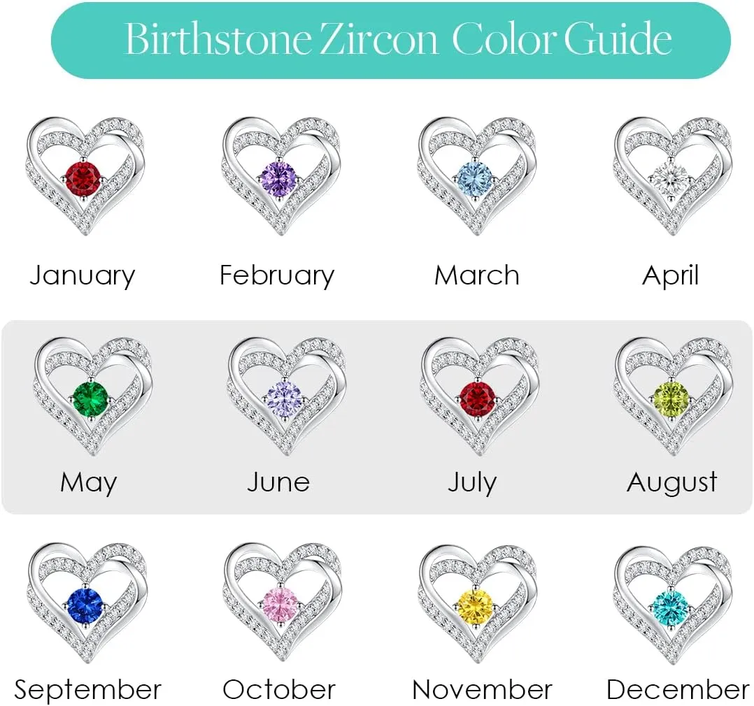 CDE Forever Love Heart Stud Earrings for Women, 925 Sterling Silver Birthstone Heart Stud Earrings Mother's Day Gift Anniversary Birthday Jewelry Gifts for Women Wife Her