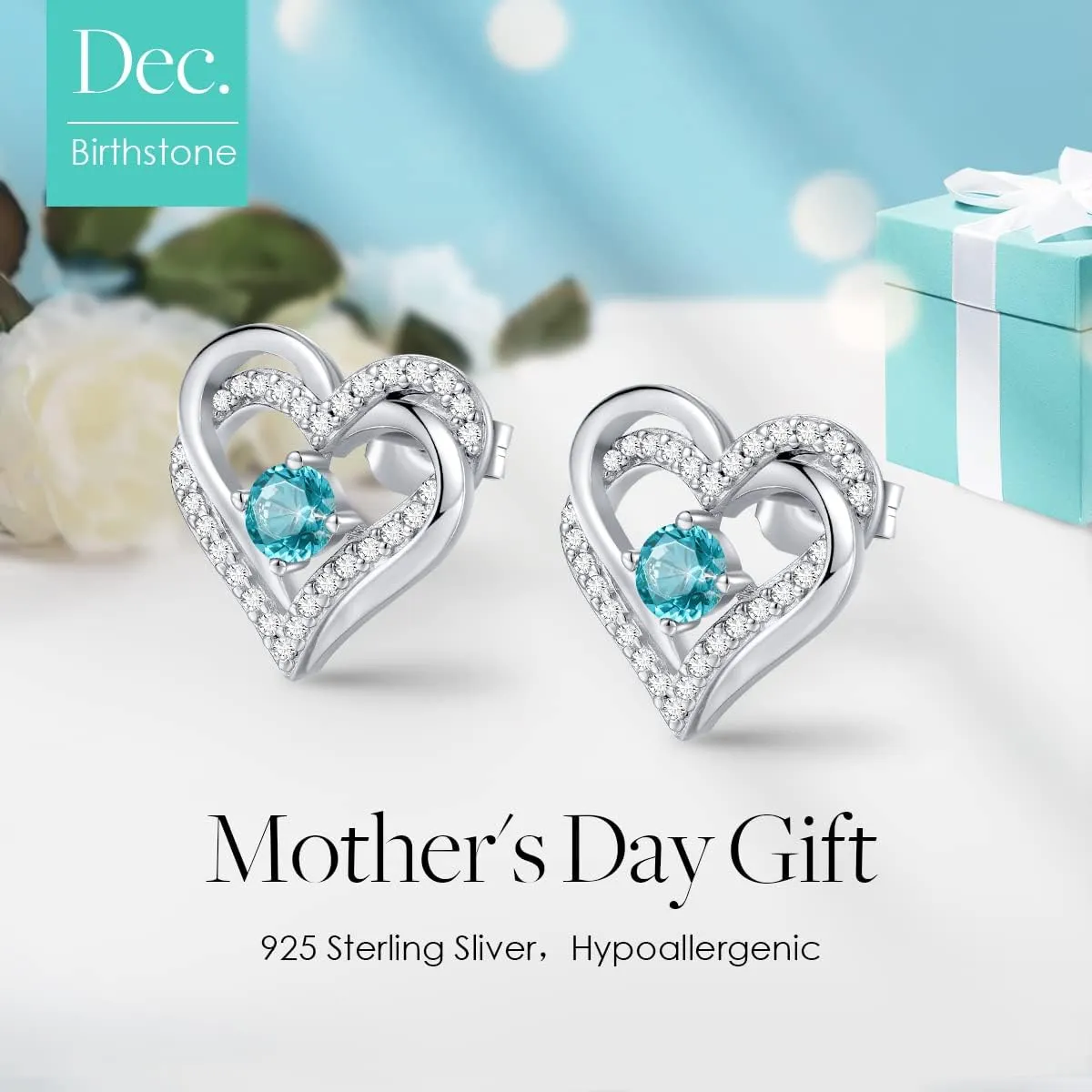 CDE Forever Love Heart Stud Earrings for Women, 925 Sterling Silver Birthstone Heart Stud Earrings Mother's Day Gift Anniversary Birthday Jewelry Gifts for Women Wife Her