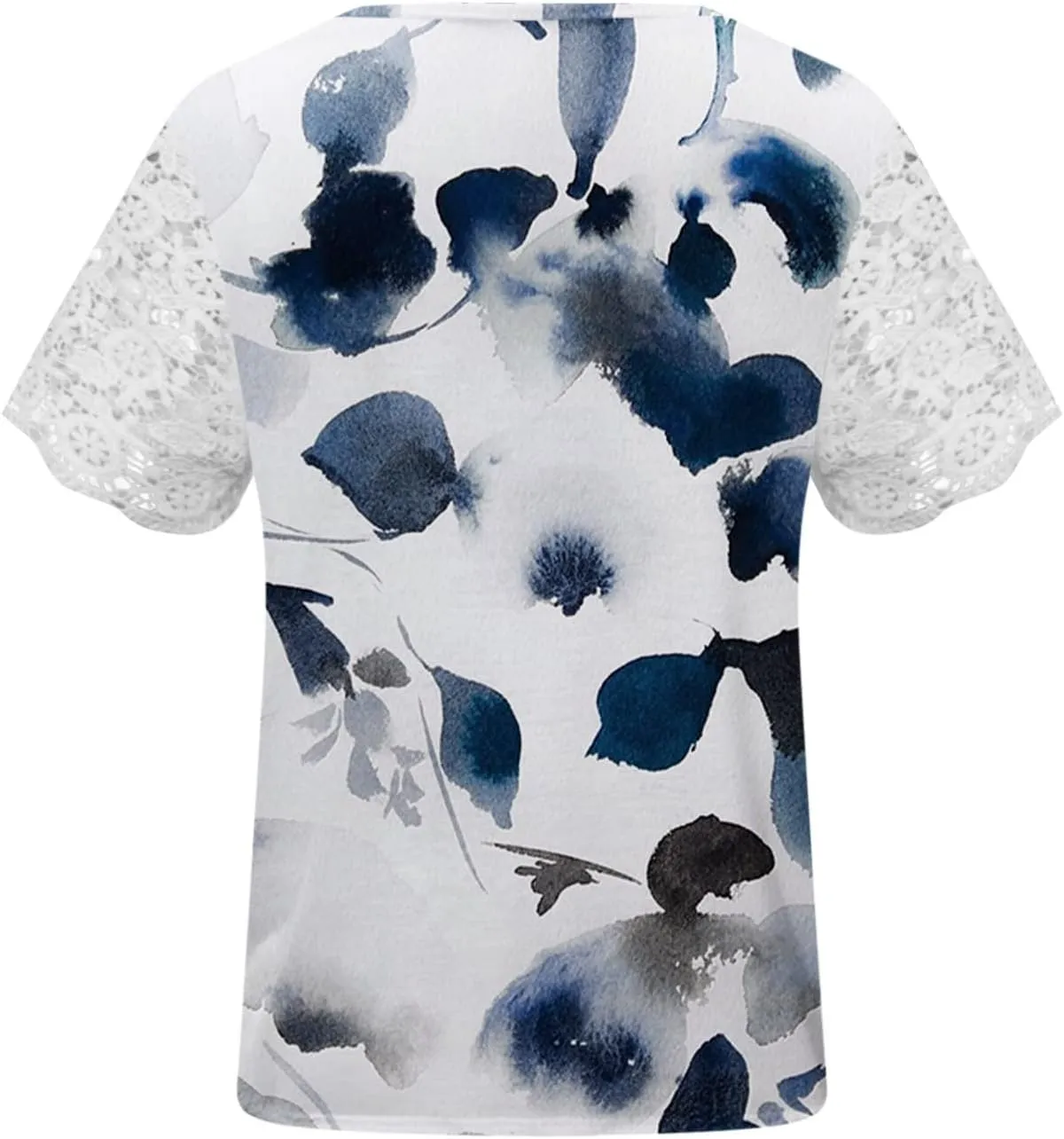 Ceboyel Women Guipure Lace Trim Boho Tops Floral Print Casual T Shirts Short Sleeve V Neck Dressy Blouse Going Out Clothing