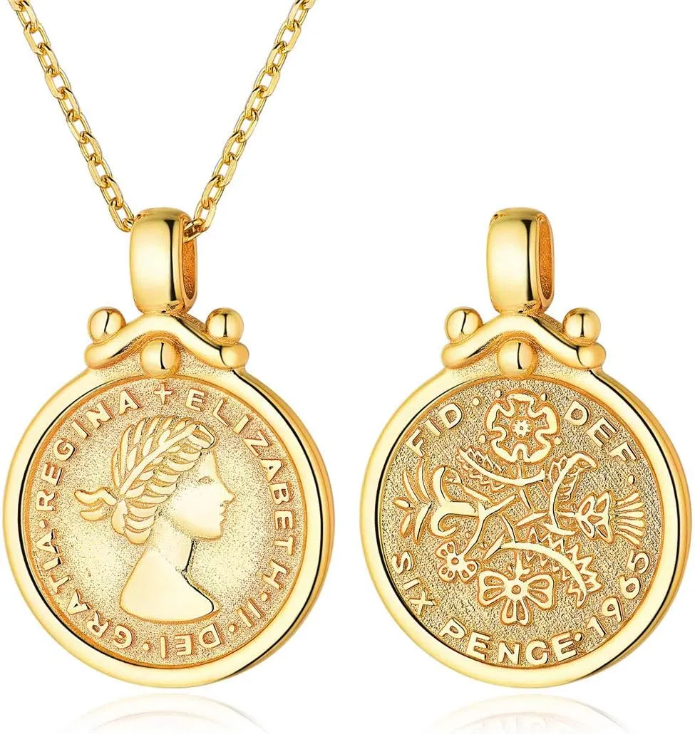 ChicSilver Coin Necklace Sterling Silver Vintage Round Circle Disc Dainty Coin Pendant Necklaces for Women (with Gift Box)