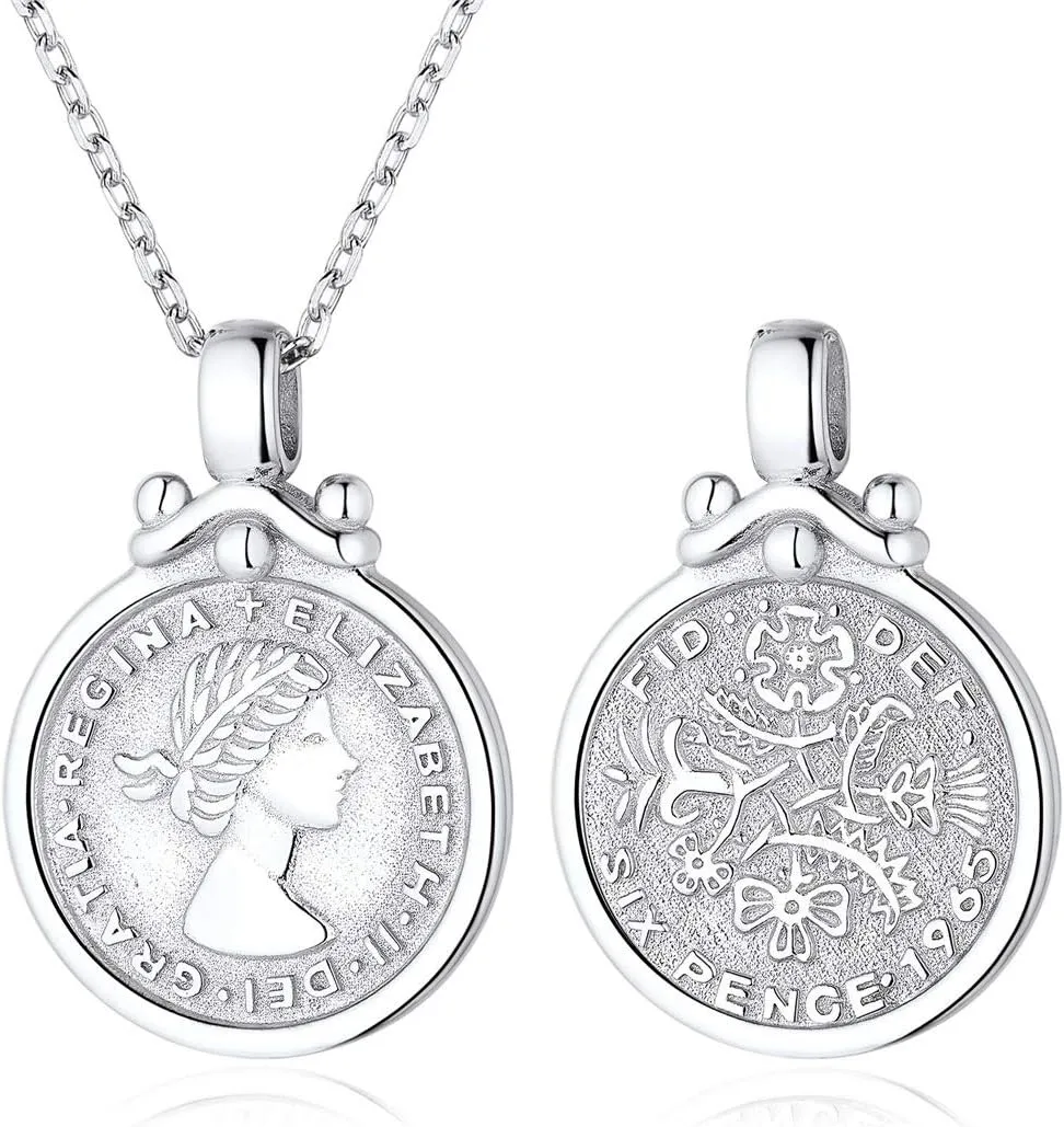 ChicSilver Coin Necklace Sterling Silver Vintage Round Circle Disc Dainty Coin Pendant Necklaces for Women (with Gift Box)