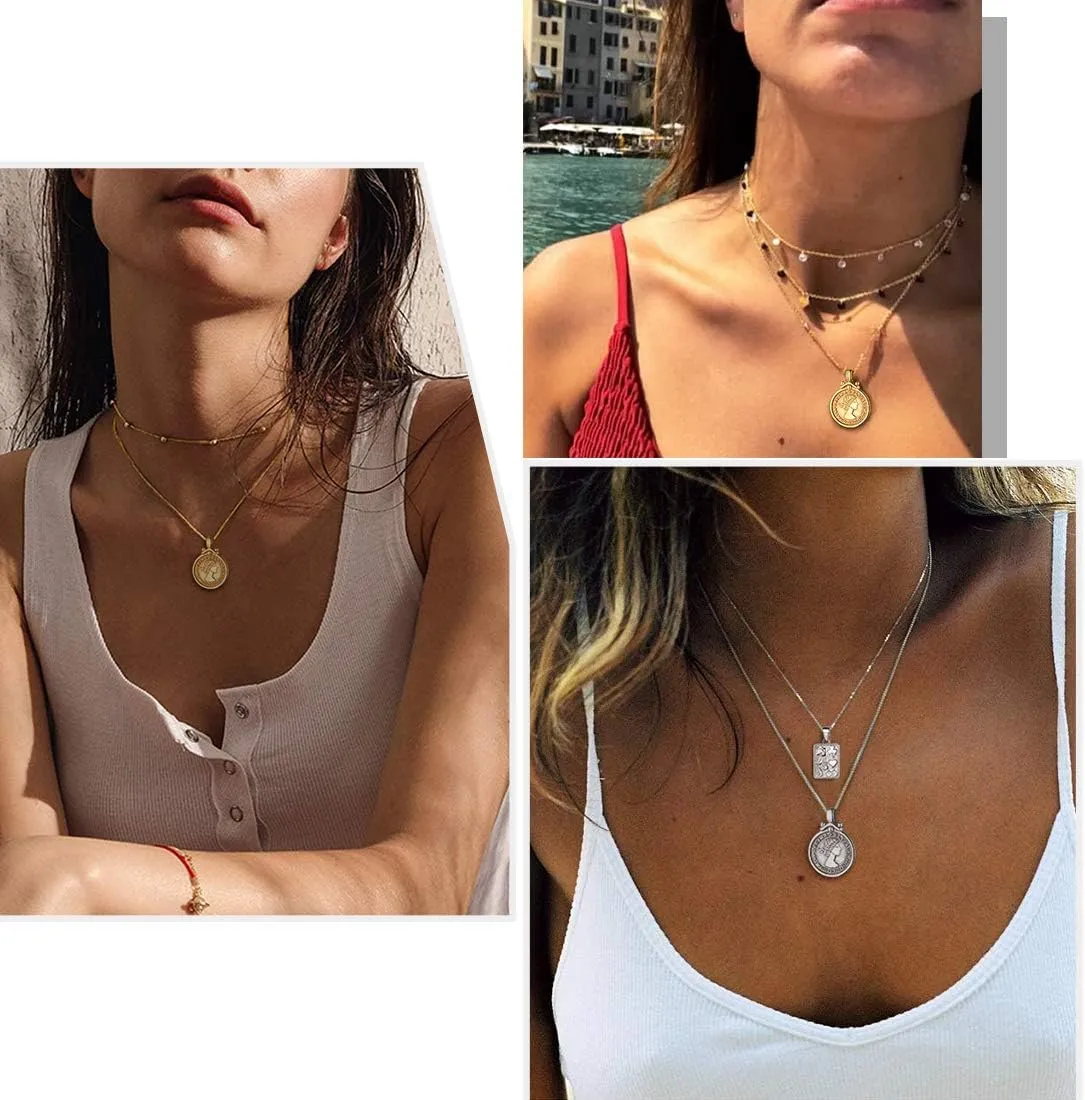 ChicSilver Coin Necklace Sterling Silver Vintage Round Circle Disc Dainty Coin Pendant Necklaces for Women (with Gift Box)