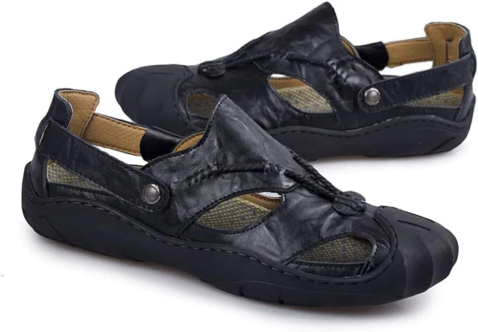 ChicWind Men's Closed Toe Leather Sandals Fisherman Shoes for Summer Hiking
