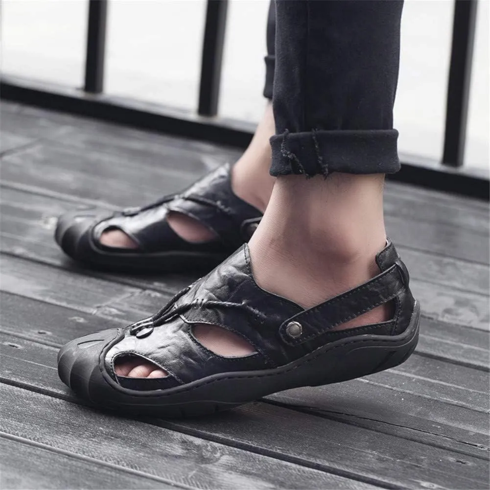 ChicWind Men's Closed Toe Leather Sandals Fisherman Shoes for Summer Hiking