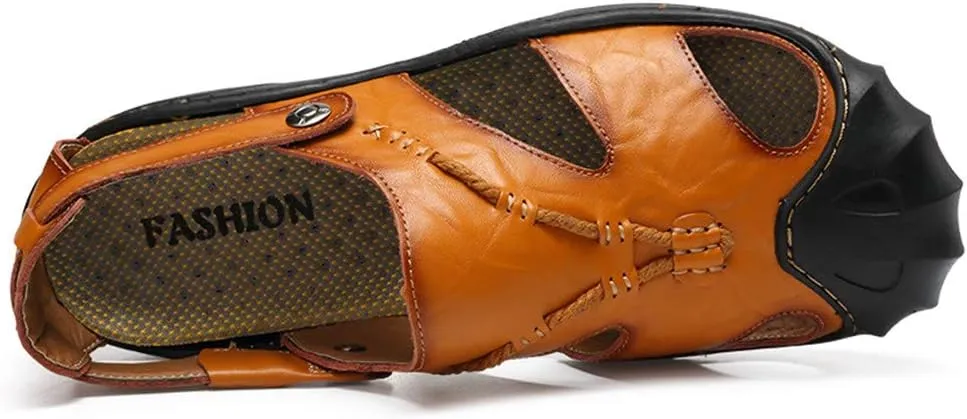 ChicWind Men's Closed Toe Leather Sandals Fisherman Shoes for Summer Hiking