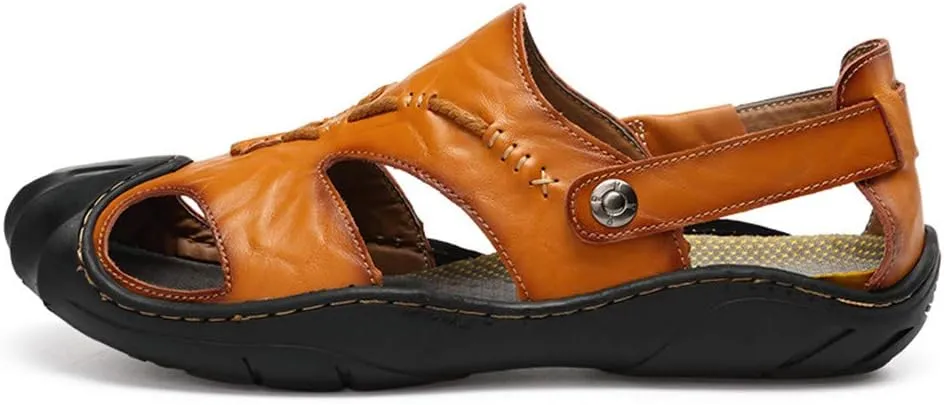 ChicWind Men's Closed Toe Leather Sandals Fisherman Shoes for Summer Hiking