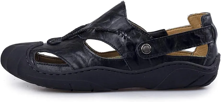 ChicWind Men's Closed Toe Leather Sandals Fisherman Shoes for Summer Hiking