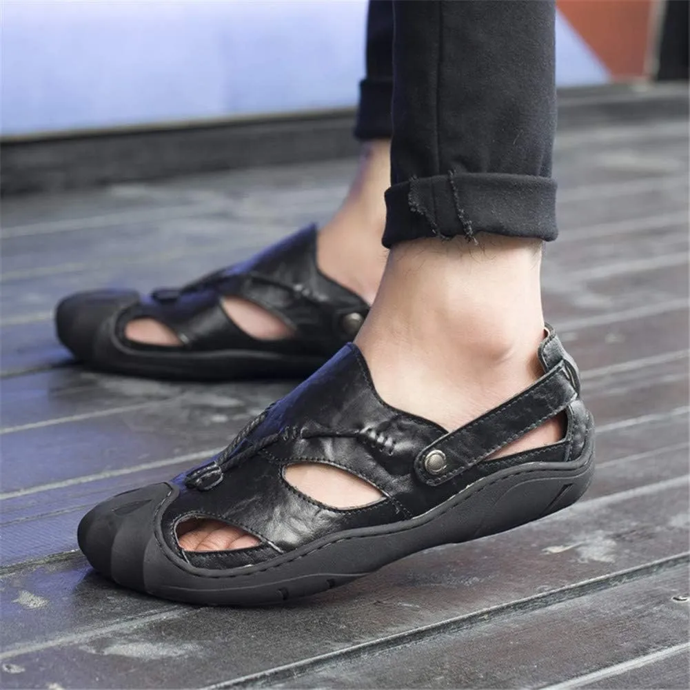 ChicWind Men's Closed Toe Leather Sandals Fisherman Shoes for Summer Hiking