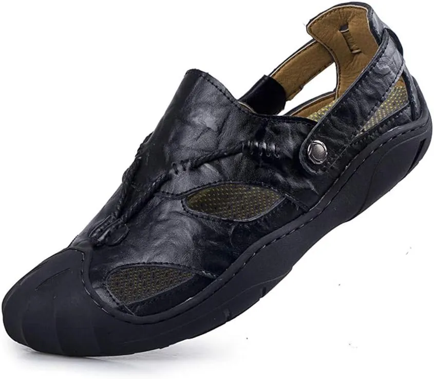 ChicWind Men's Closed Toe Leather Sandals Fisherman Shoes for Summer Hiking