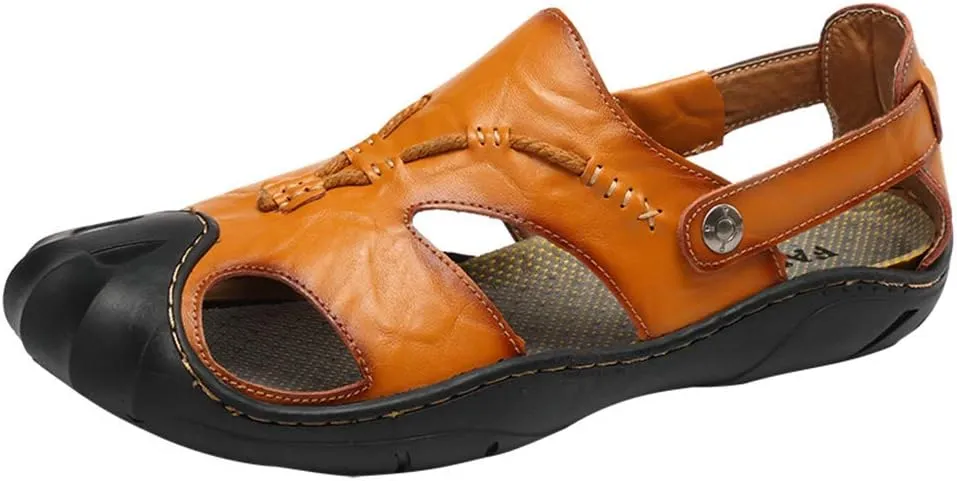ChicWind Men's Closed Toe Leather Sandals Fisherman Shoes for Summer Hiking