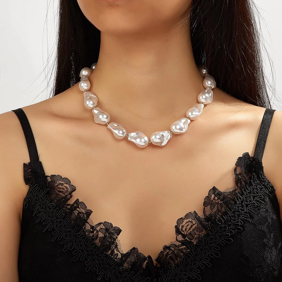 Chunky Baroque Pearl Choker Necklace for Women,Irregular Large Pearl Beaded Neckalce Bridal Bridesmaid Wedding Jewelry