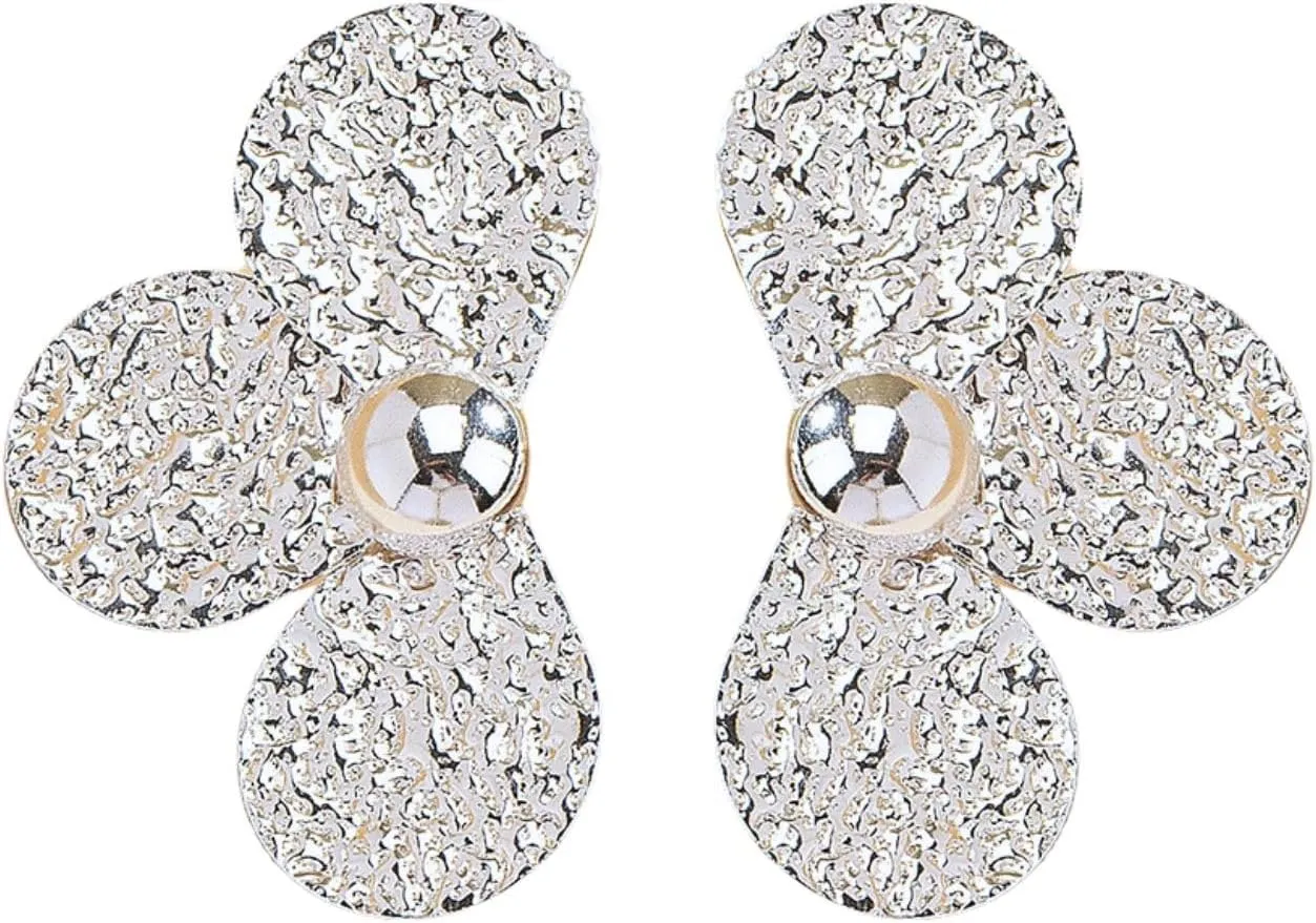 Chunky Hammered Big Flower Stud Earrings for Women Exaggerated Gold Statement Earrings Party Costume Jewelry