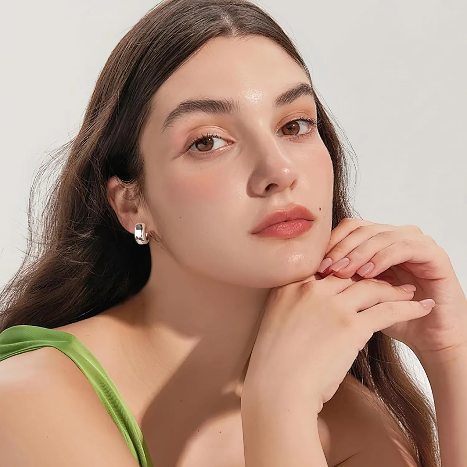 Chunky Hoop Earrings for Women 14k Gold Plated Sterling Silver Huggie Hoops Earrings Small Thick Gold Silver Hoop Earing Jewelry