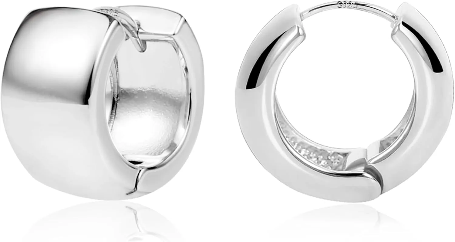 Chunky Hoop Earrings for Women 14k Gold Plated Sterling Silver Huggie Hoops Earrings Small Thick Gold Silver Hoop Earing Jewelry