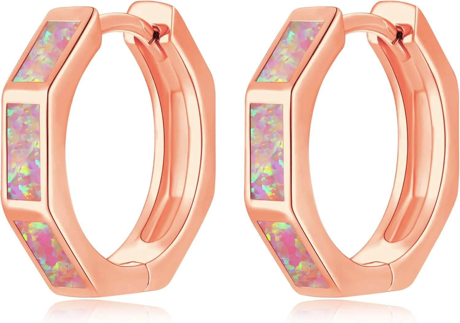 CiNily Opal Hoop Earrings for Women, Hexagon Huggie Earrings 14K White/Black/Gold Plated Hypoallergenic | Mini Hoop Earrings | Small Hoops for Sensitive Ear Christmas Halloween Jewelry Gifts