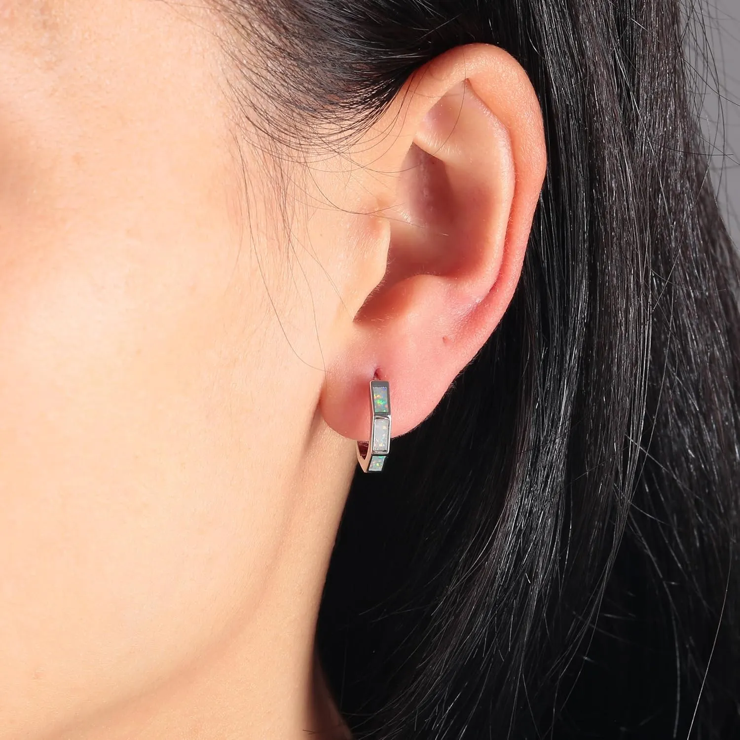 CiNily Opal Hoop Earrings for Women, Hexagon Huggie Earrings 14K White/Black/Gold Plated Hypoallergenic | Mini Hoop Earrings | Small Hoops for Sensitive Ear Christmas Halloween Jewelry Gifts