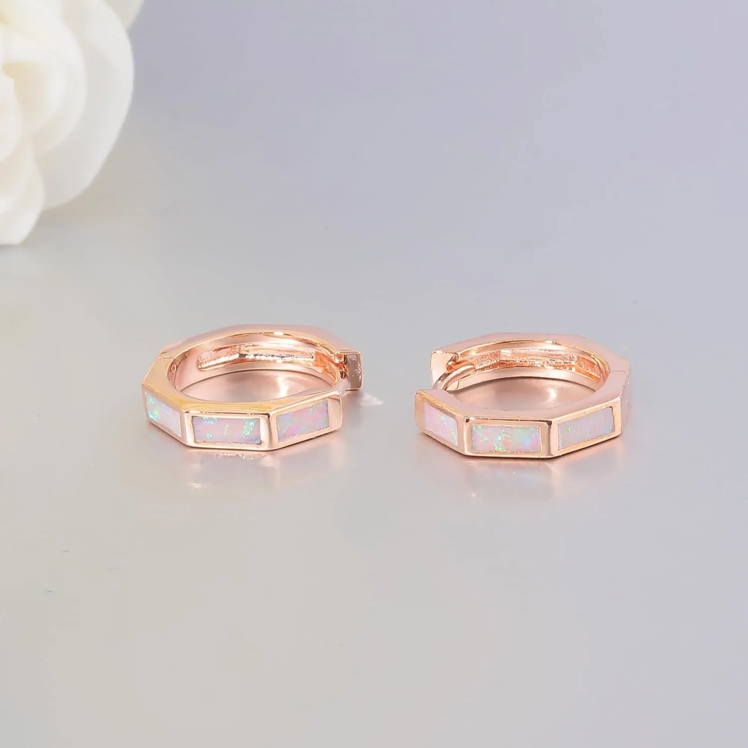 CiNily Opal Hoop Earrings for Women, Hexagon Huggie Earrings 14K White/Black/Gold Plated Hypoallergenic | Mini Hoop Earrings | Small Hoops for Sensitive Ear Christmas Halloween Jewelry Gifts