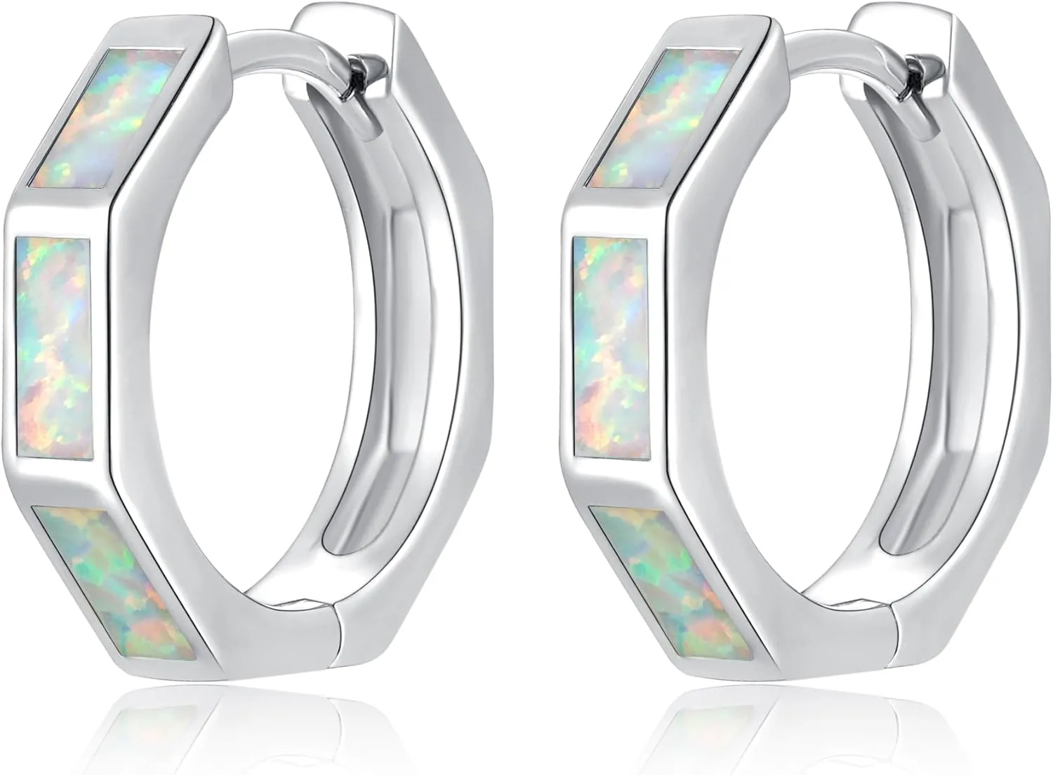 CiNily Opal Hoop Earrings for Women, Hexagon Huggie Earrings 14K White/Black/Gold Plated Hypoallergenic | Mini Hoop Earrings | Small Hoops for Sensitive Ear Christmas Halloween Jewelry Gifts