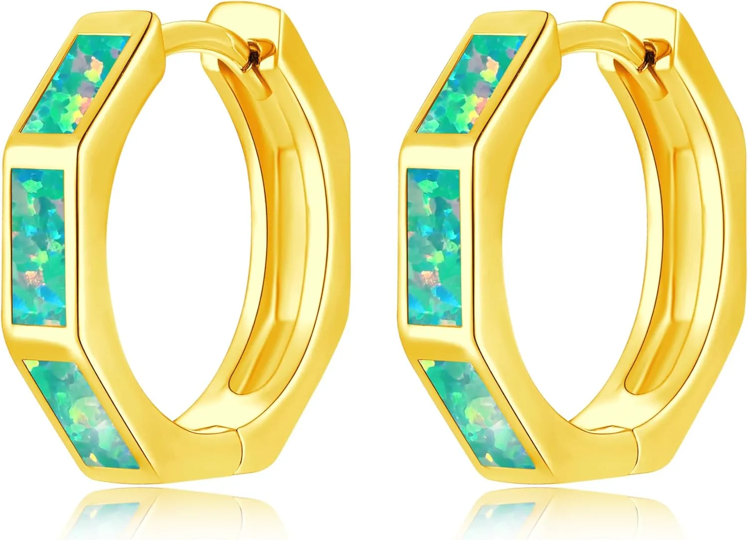 CiNily Opal Hoop Earrings for Women, Hexagon Huggie Earrings 14K White/Black/Gold Plated Hypoallergenic | Mini Hoop Earrings | Small Hoops for Sensitive Ear Christmas Halloween Jewelry Gifts