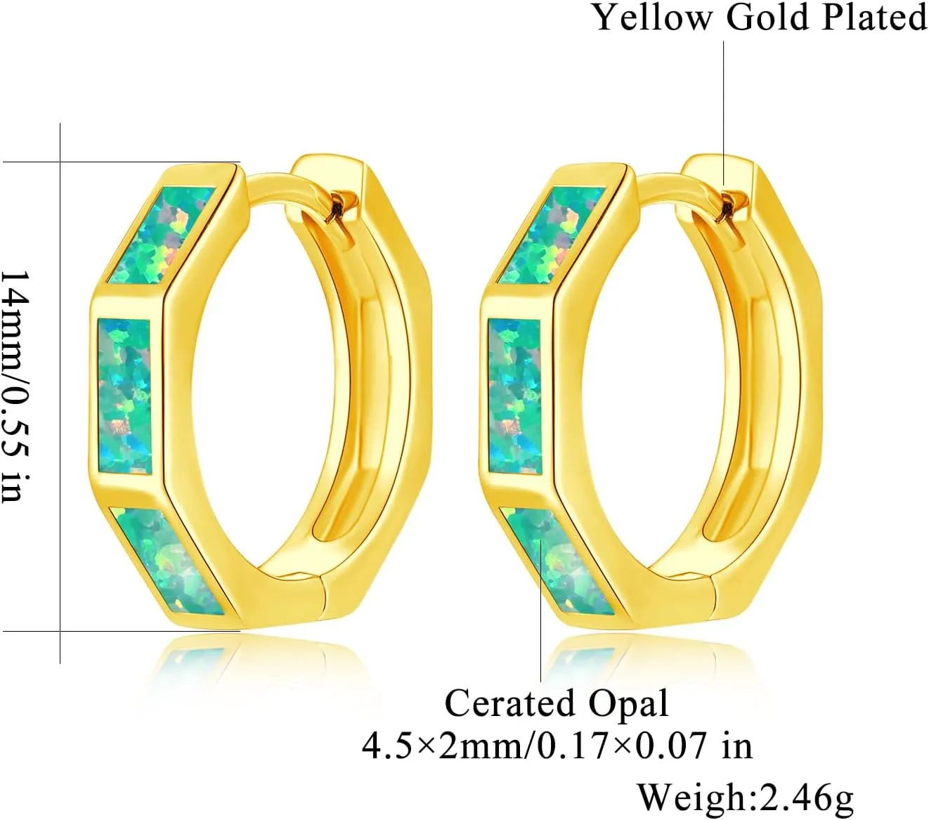 CiNily Opal Hoop Earrings for Women, Hexagon Huggie Earrings 14K White/Black/Gold Plated Hypoallergenic | Mini Hoop Earrings | Small Hoops for Sensitive Ear Christmas Halloween Jewelry Gifts