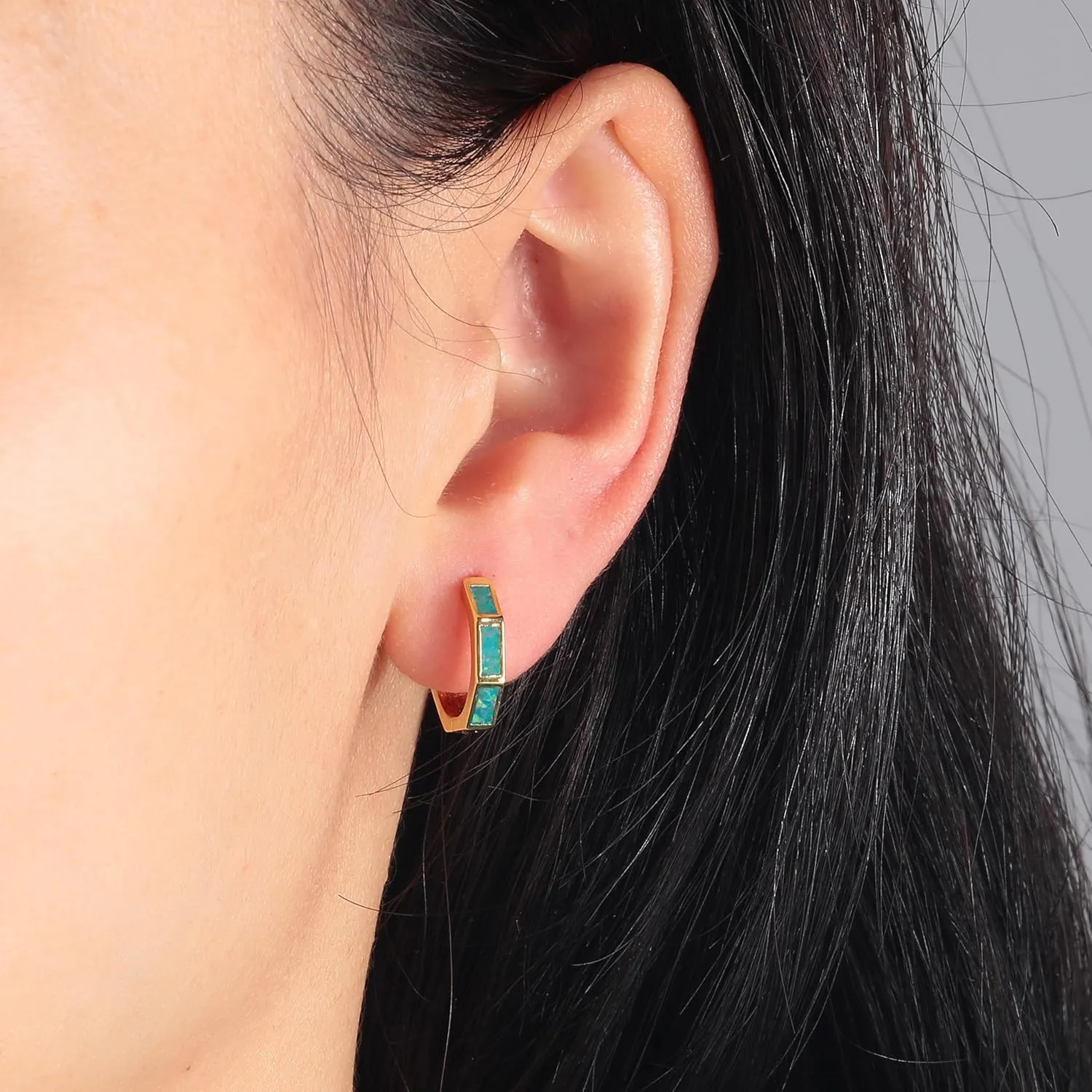 CiNily Opal Hoop Earrings for Women, Hexagon Huggie Earrings 14K White/Black/Gold Plated Hypoallergenic | Mini Hoop Earrings | Small Hoops for Sensitive Ear Christmas Halloween Jewelry Gifts