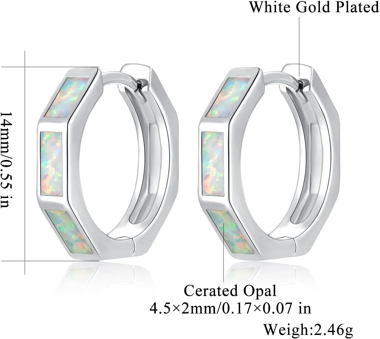 CiNily Opal Hoop Earrings for Women, Hexagon Huggie Earrings 14K White/Black/Gold Plated Hypoallergenic | Mini Hoop Earrings | Small Hoops for Sensitive Ear Christmas Halloween Jewelry Gifts