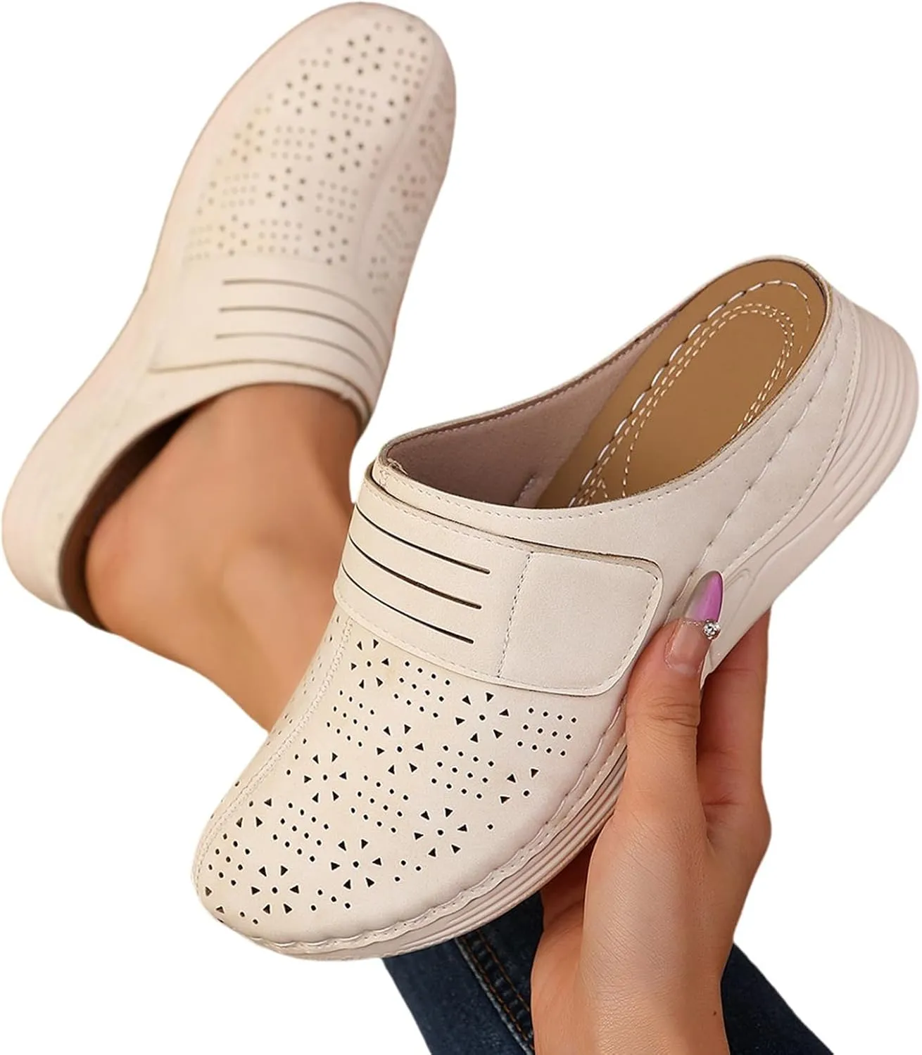 Clogs for Women Slip On Mules Closed Toe Arch Support Non Slip Sandals Summer Casual Comfortable Backless Low Wedge Beach Walking Shoes