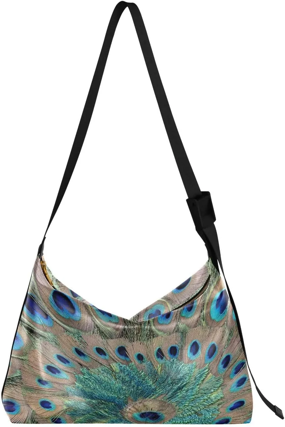 Close Up Peacock Feather Hobo Crossbody Bags for Women Leather Large Shoulder Bag Cross Body Trendy Womens Tote Bags Handbag for Travel Shopping